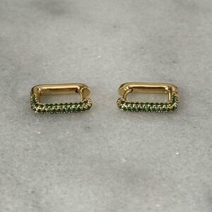 Gold Green Crystal Pave Square Hoop Earrings

 Brand New